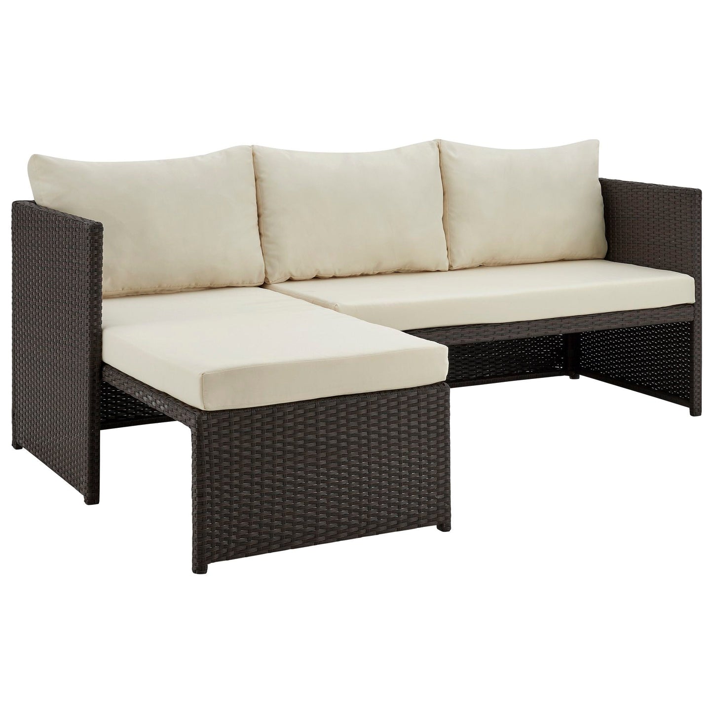 Menton 3-piece outdoor sectional by HouseOfZazla in dark brown wicker with cream cushions on Tampa Home & Garden Store