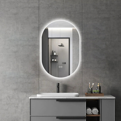 Wall-mounted LED oval mirror with anti-fog and adjustable lighting UniquePieceFurniture on Tampa Home & Garden Store