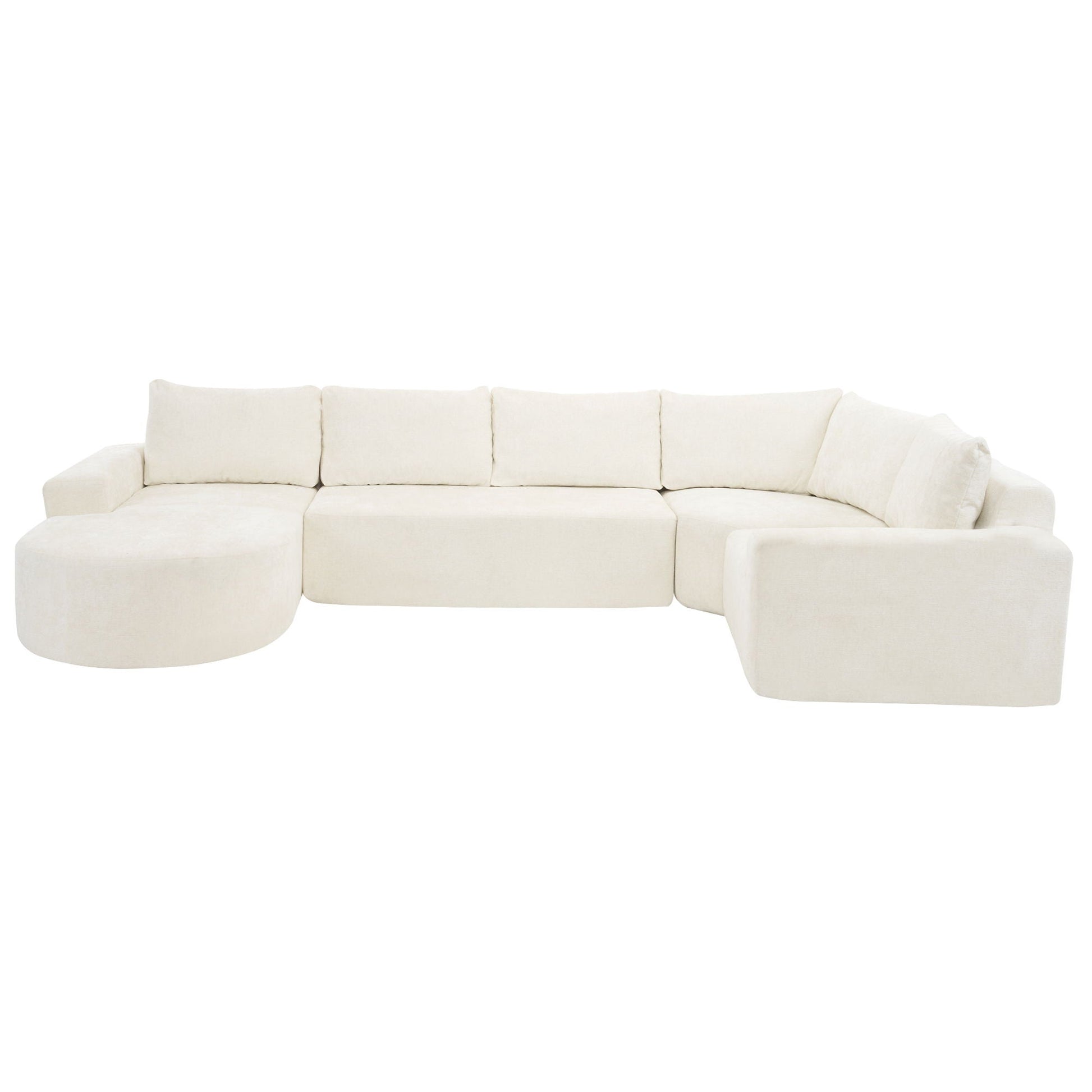 Modular Cloud Sectional Sofa Set ivory fabric deep seats U-shaped with round ottoman HouseOfZazla on Tampa Home & Garden Store