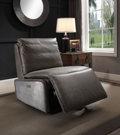 Metier Power Motion Recliner by HouseOfZazla in gray leather with aluminum base on Tampa Home & Garden Store