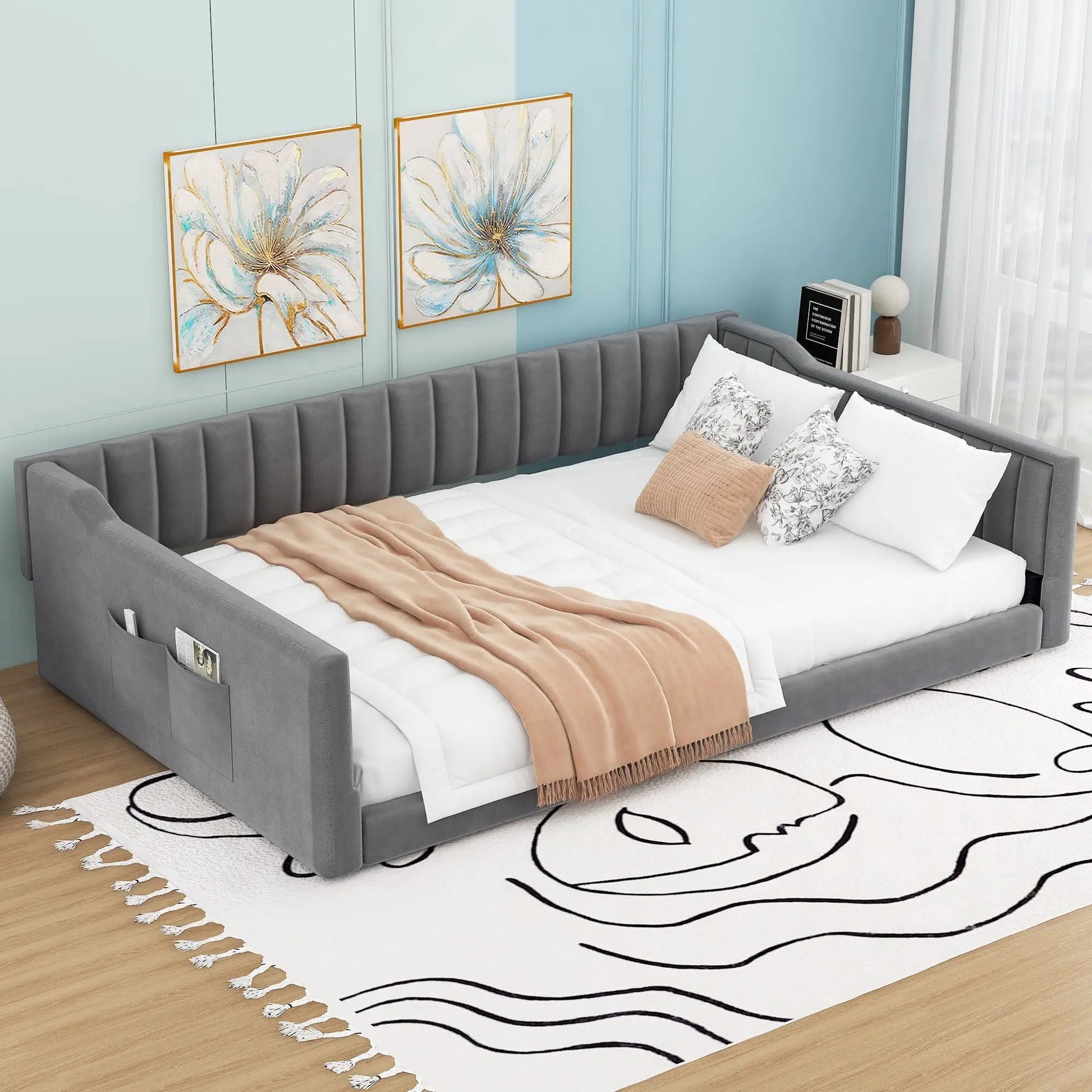 Daybed with side storage pockets in gray upholstery by Unique Piece Furniture on Tampa Home & Garden Store