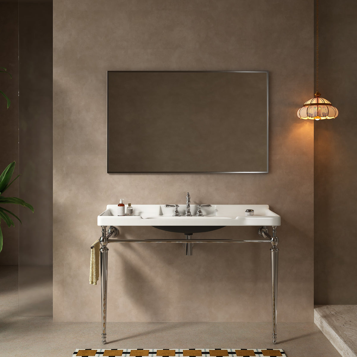 Vici 48-inch bathroom console sink with gold legs, white porcelain basin, HouseOfZazla on Tampa Home & Garden Store