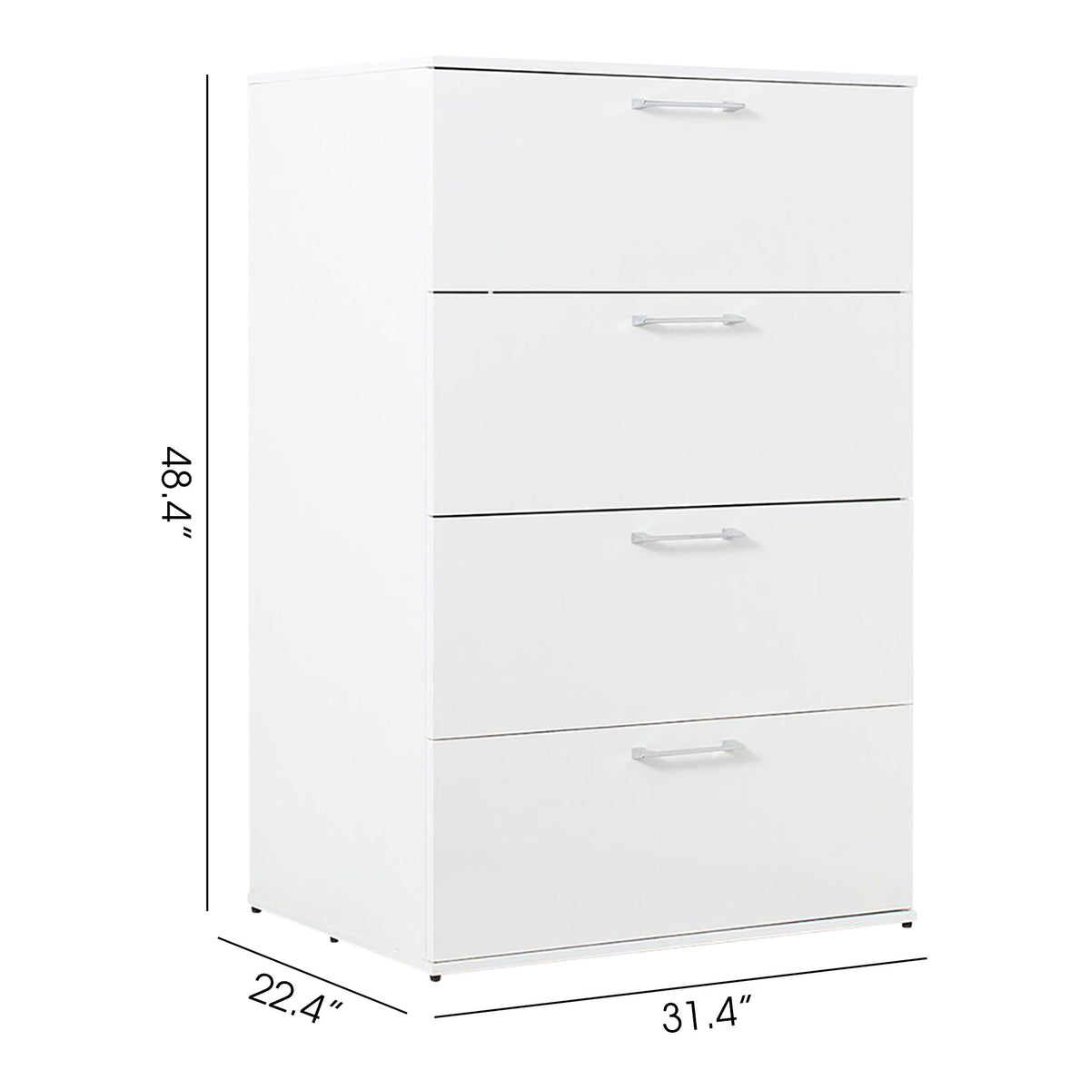 Glossy 4-drawer accent chest by HouseOfZazla in white with metal handles for deep storage on Tampa Home & Garden Store