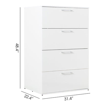 Glossy 4-drawer accent chest by HouseOfZazla in white with metal handles for deep storage on Tampa Home & Garden Store