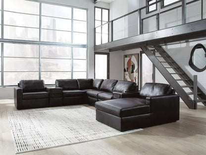 ModMax II Sectional by Unique Piece Furniture in black leather, L-shaped stationary sofa on Tampa Home & Garden Store