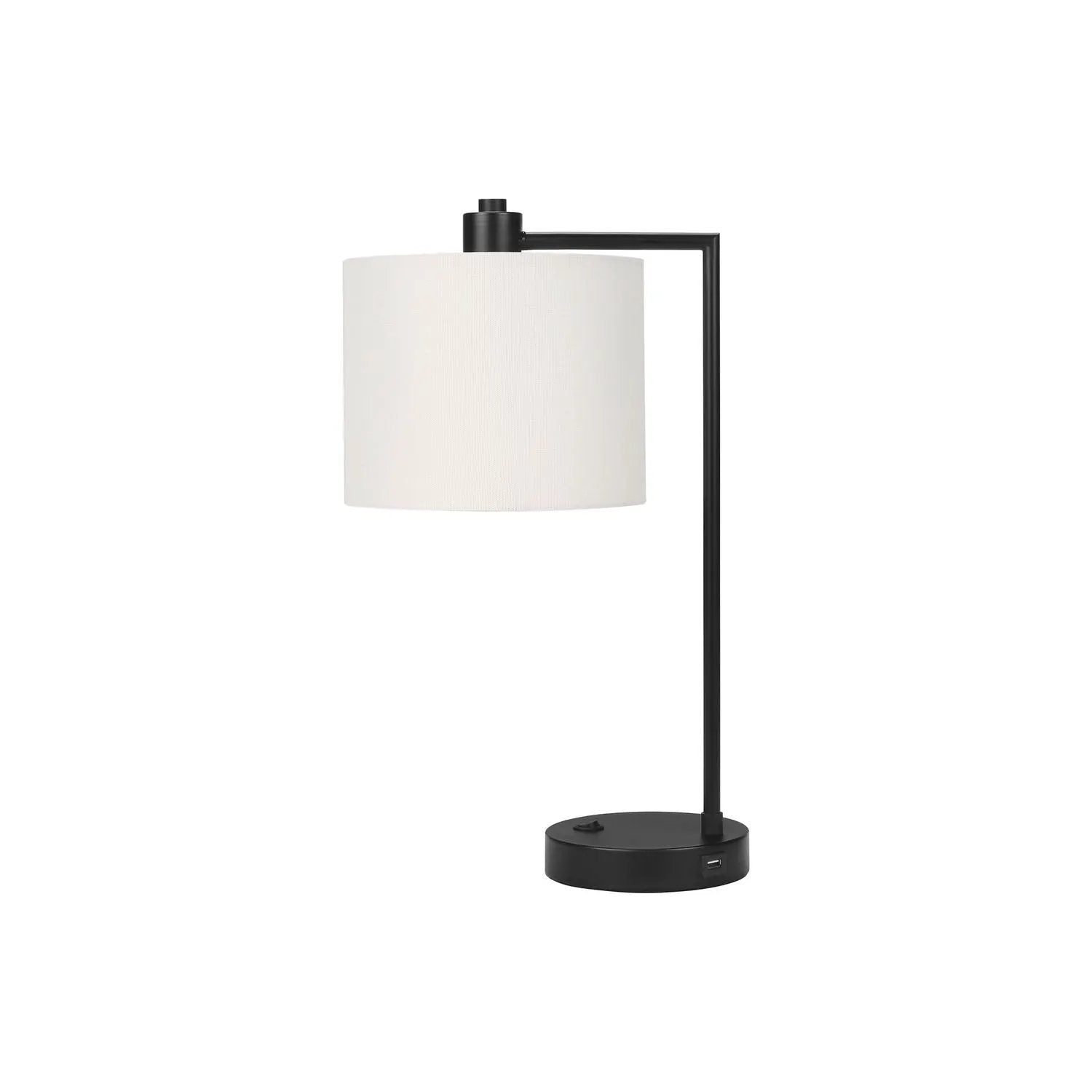 Table lamp black metal frame, cream fabric shade, USB port, modern design on Tampa Home & Garden Store