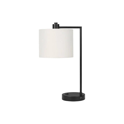 Table lamp black metal frame, cream fabric shade, USB port, modern design on Tampa Home & Garden Store