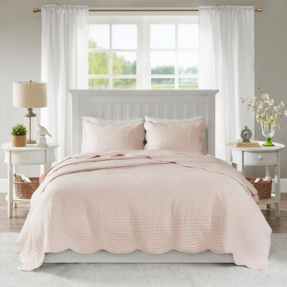 3 Piece Reversible Scalloped Edge Quilt Set in blush pink by HouseOfZazla, King/Cal King on Tampa Home & Garden Store