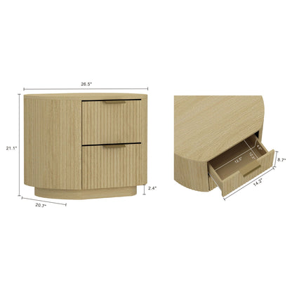 Oak nightstand with ribbed texture and two drawers, natural oak, HouseOfZazla, on Tampa Home & Garden Store