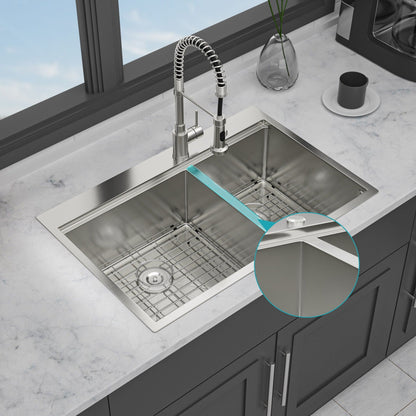 Top Mount Drop In Double Bowl Kitchen Sink With A