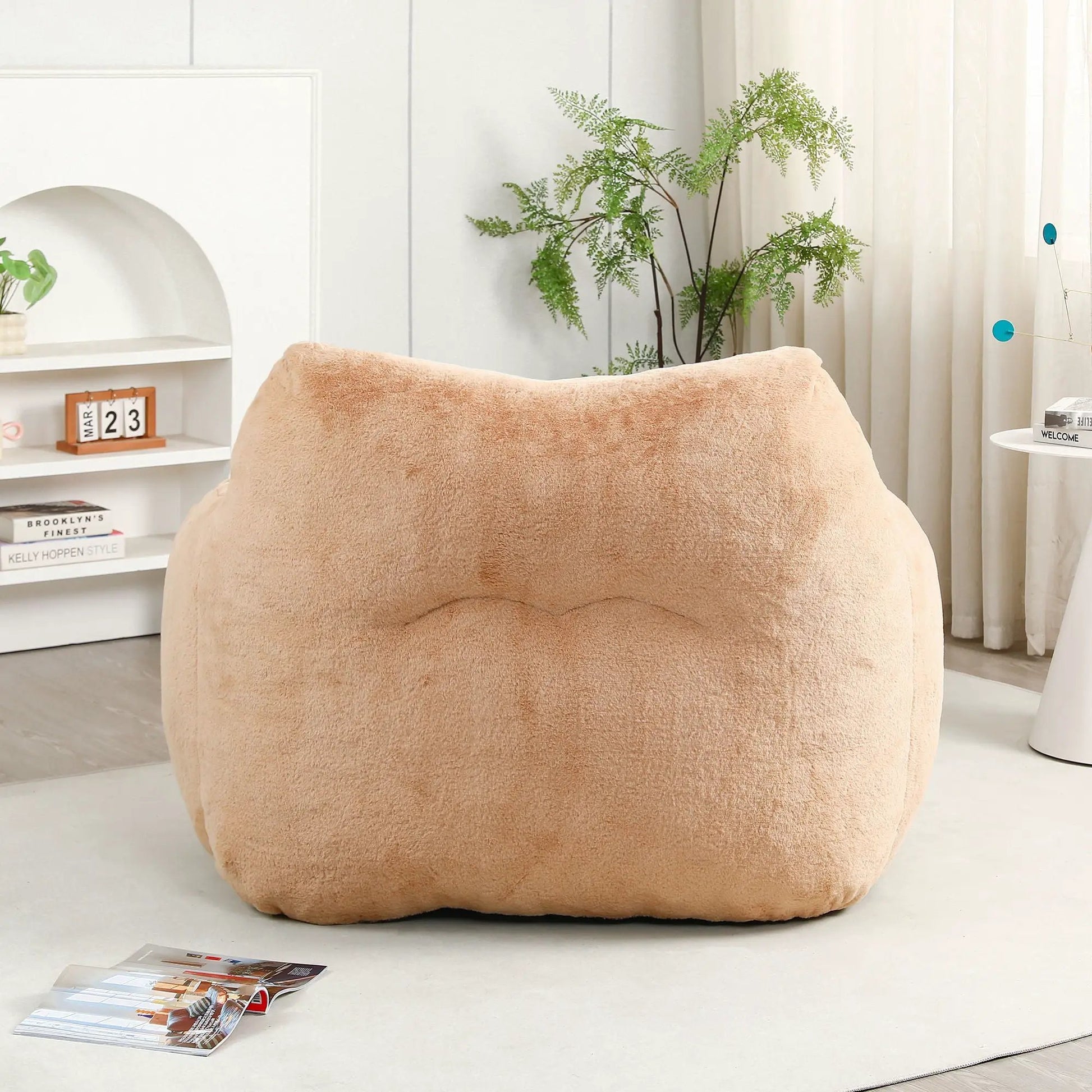 Beanbag sofa chair with armrests in tan fabric, high-density foam by Unique Piece Furniture on Tampa Home & Garden Store