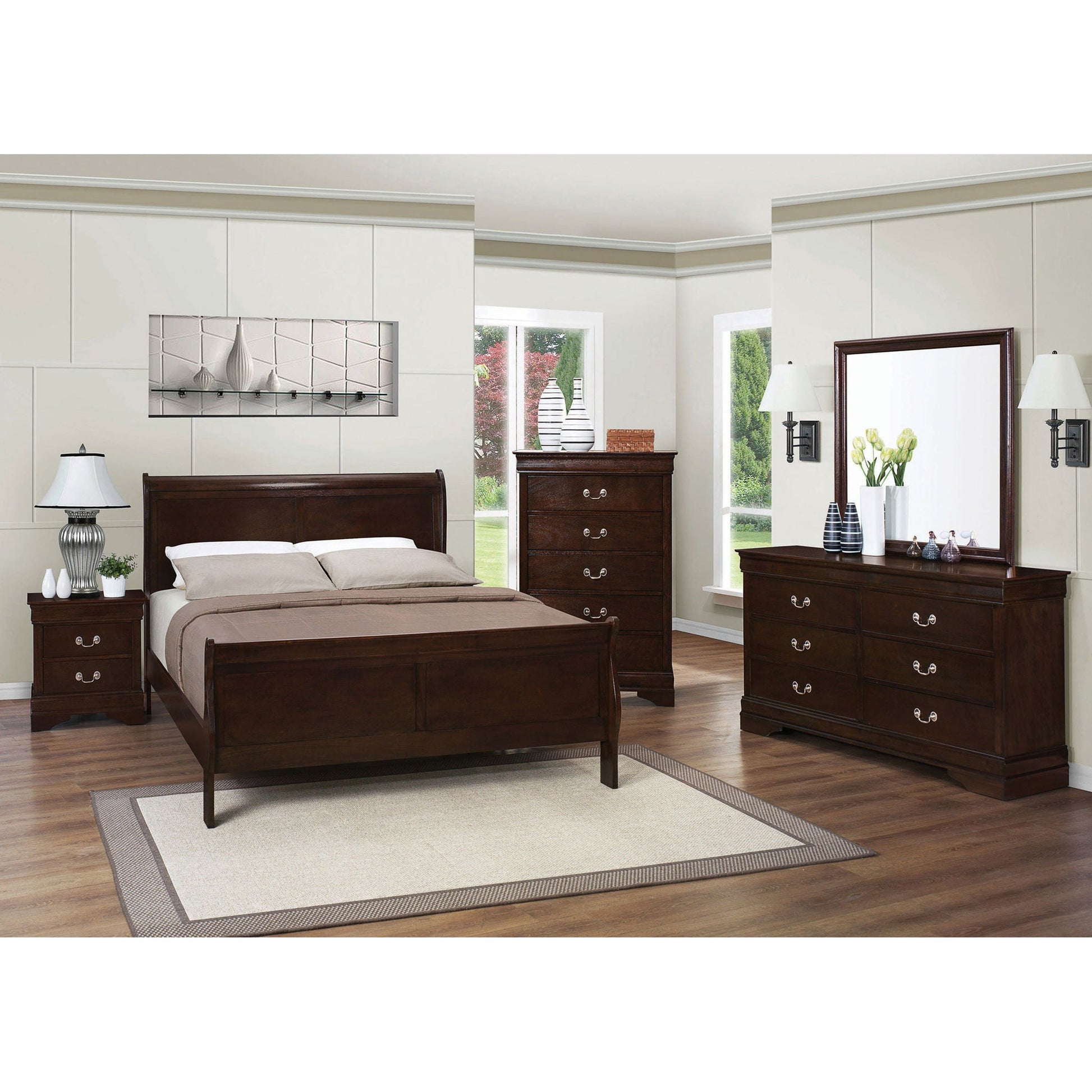 Sleigh Bed by HouseOfZazla in dark espresso wood with panel headboard and footboard on Tampa Home & Garden Store