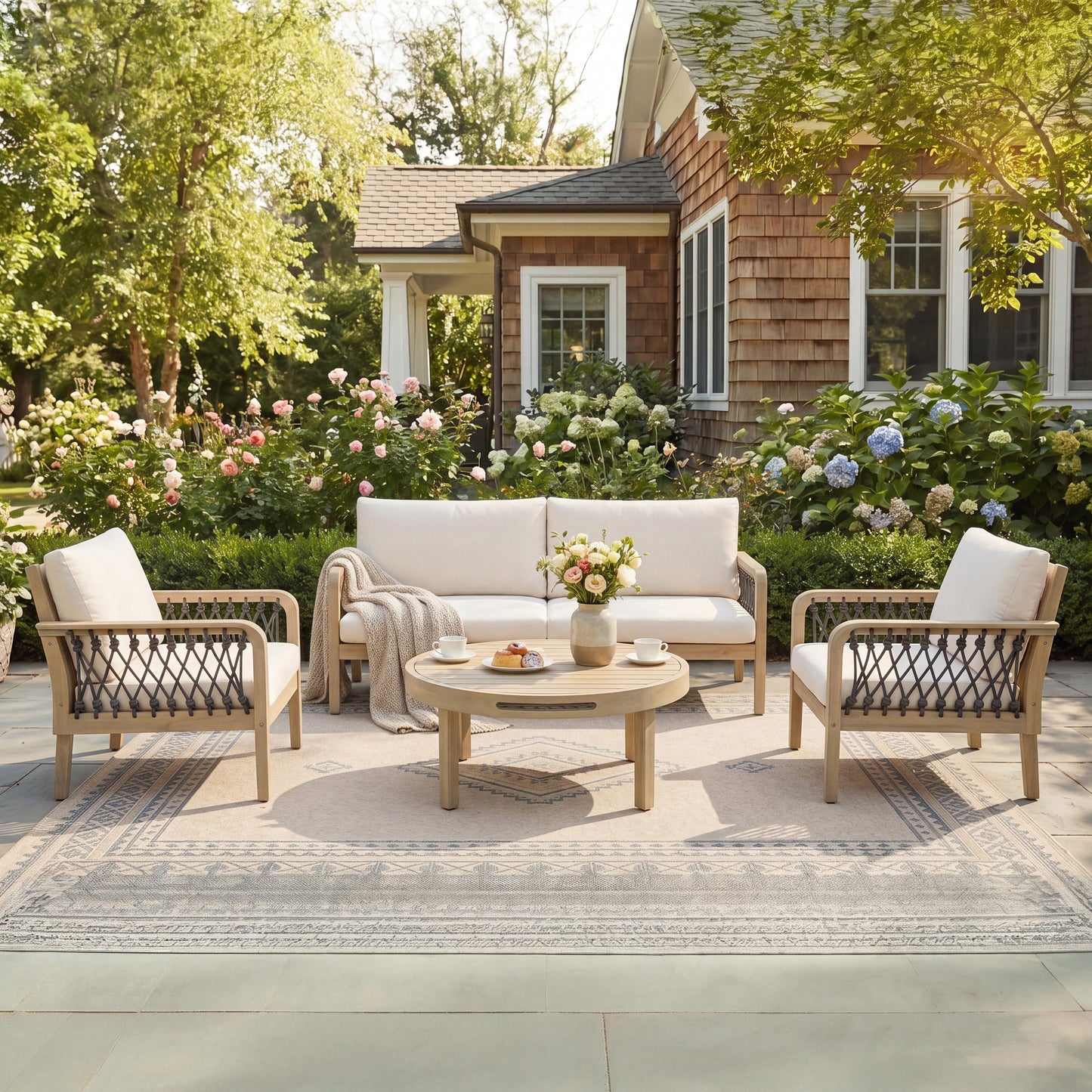 4 Piece Acacia Wood Outdoor Patio and Garden Set