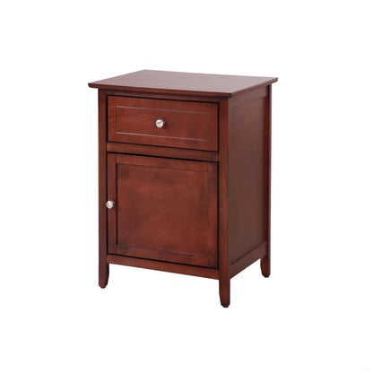 1 Drawer / 1 Door Nightstand in dark cherry wood with silver knob, accent nightstand on Tampa Home & Garden Store