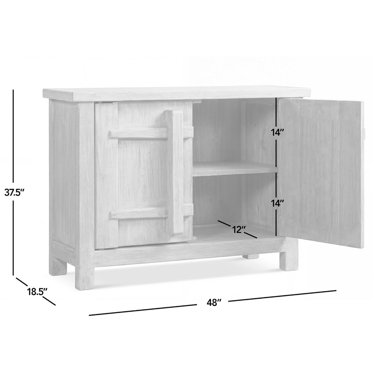 Natural Reclaimed Wood 2 Door Accent Cabinet Rowan with light finish and interior shelves on Tampa Home & Garden Store