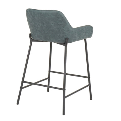 Counter stool set with upholstered blue-gray seat and back, black metal legs HouseOfZazla on Tampa Home & Garden Store