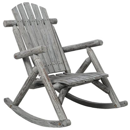 Fir log porch rocker with weathered gray finish rustic outdoor chair in garden setting on Tampa Home & Garden Store