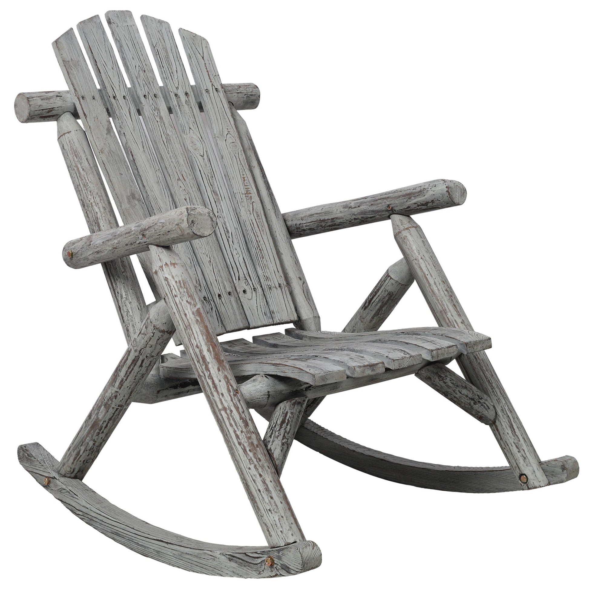 Durable Fir Log Porch Rocker rocking chair by HouseOfZazla, weathered wood finish on Tampa Home & Garden Store