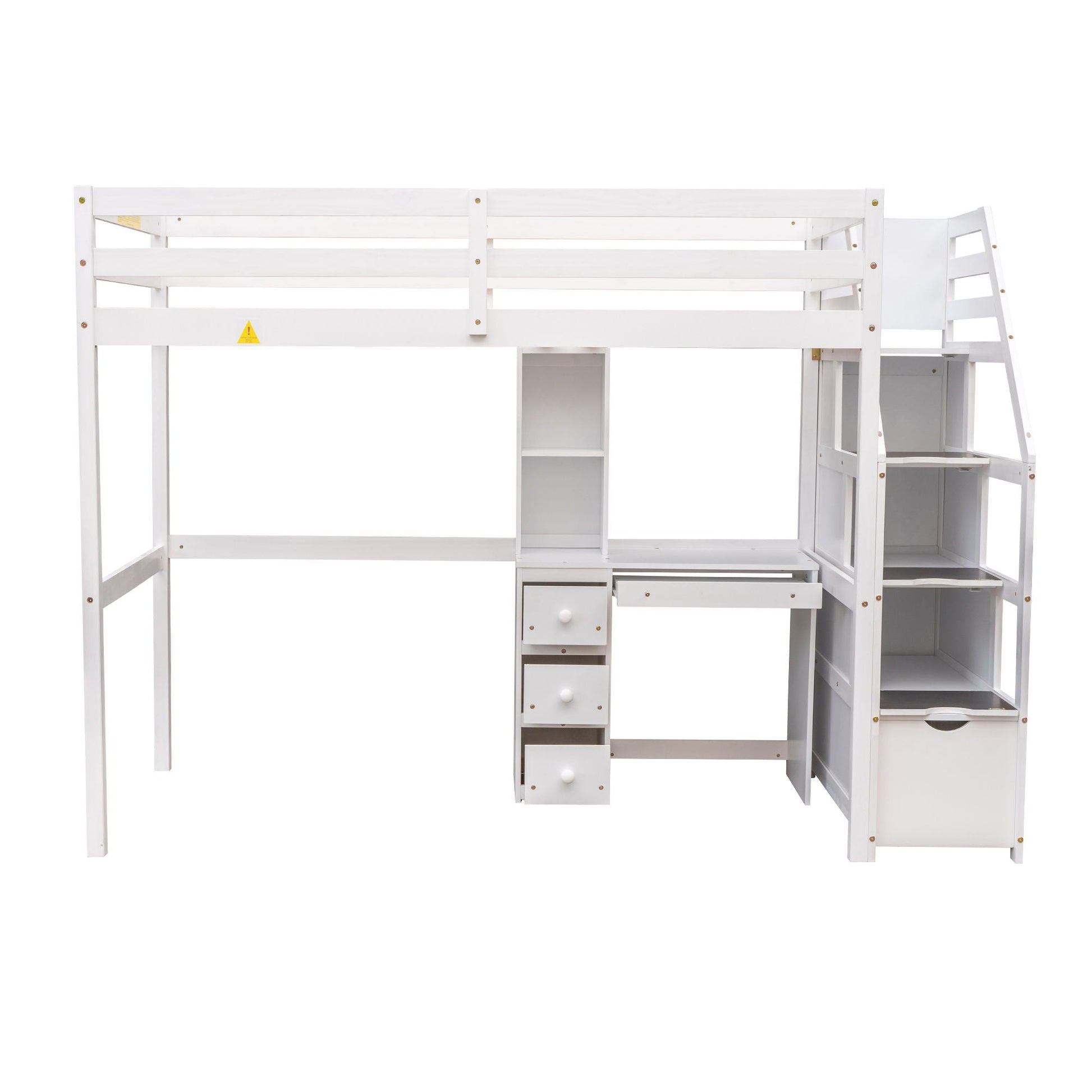 White loft bed with storage stairs, desk, shelves and drawers by HouseOfZazla on Tampa Home & Garden Store