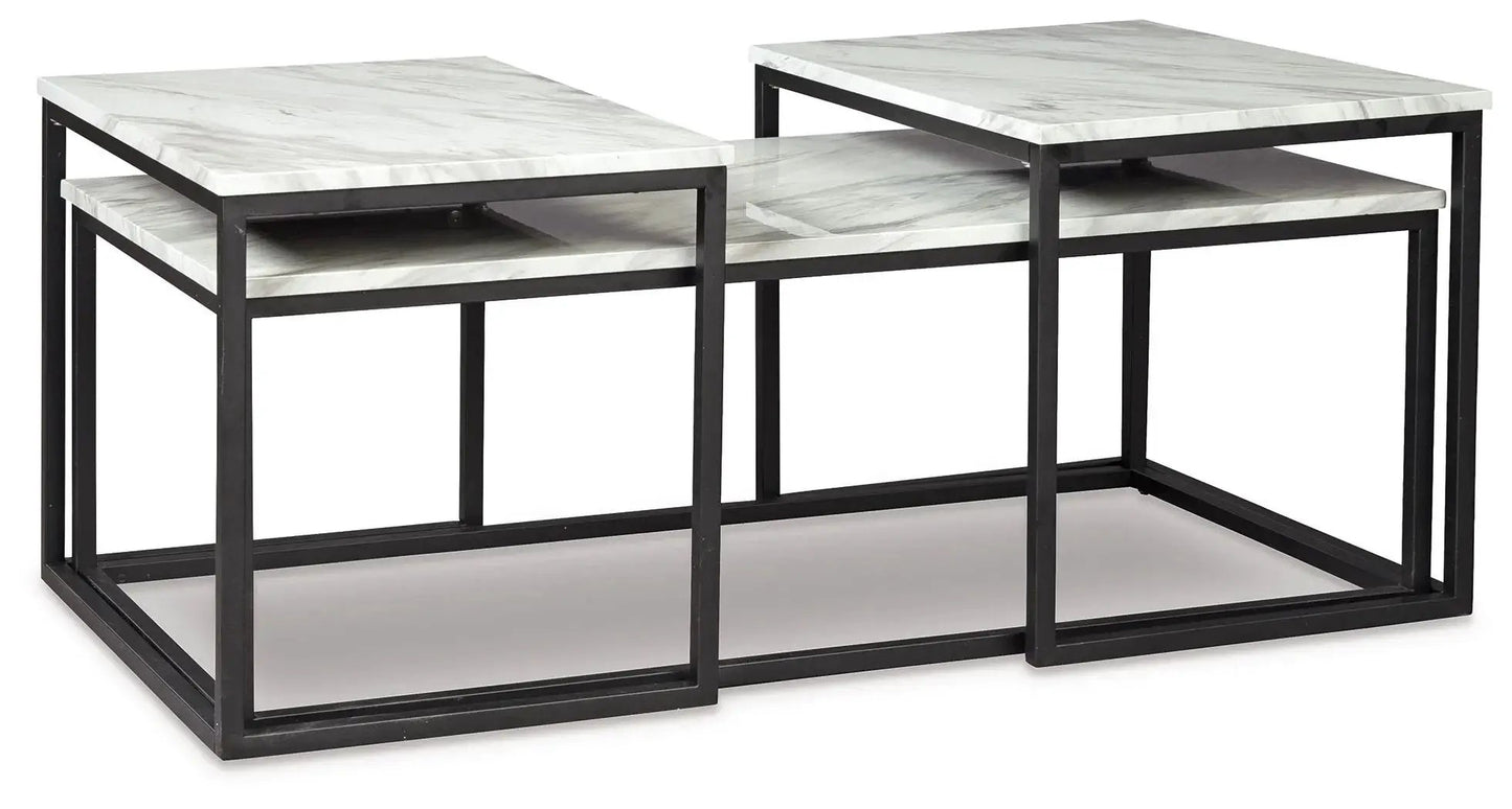 Donnesta Occasional Table Set (Set of 3) gray marble tops with black metal frames on Tampa Home & Garden Store