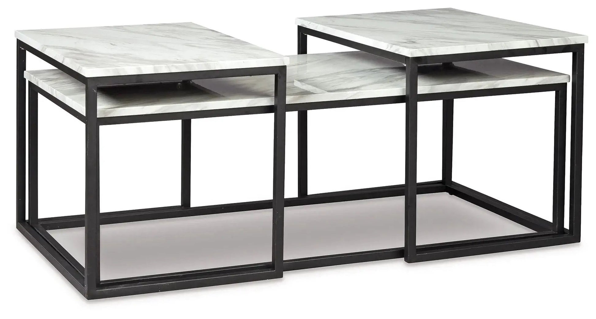 Donnesta Occasional Table Set (Set of 3) gray marble tops with black metal frames on Tampa Home & Garden Store