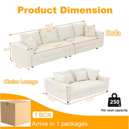 4 Seat Modern Comfy Upholstered Sofa Cloud Couch cream striped fabric HouseOfZazla on Tampa Home & Garden Store