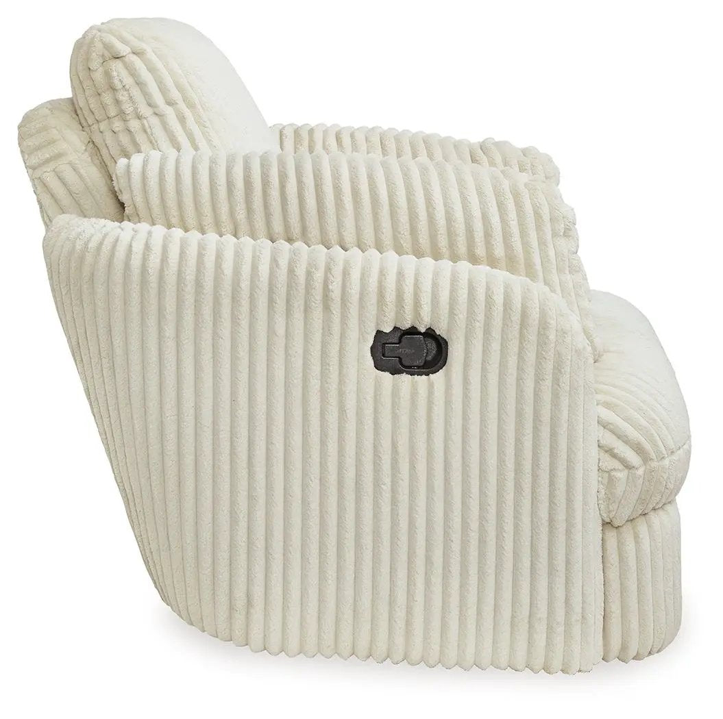 Tie-breaker swivel glider recliner in cream corduroy fabric by Unique Piece Furniture on Tampa Home & Garden Store