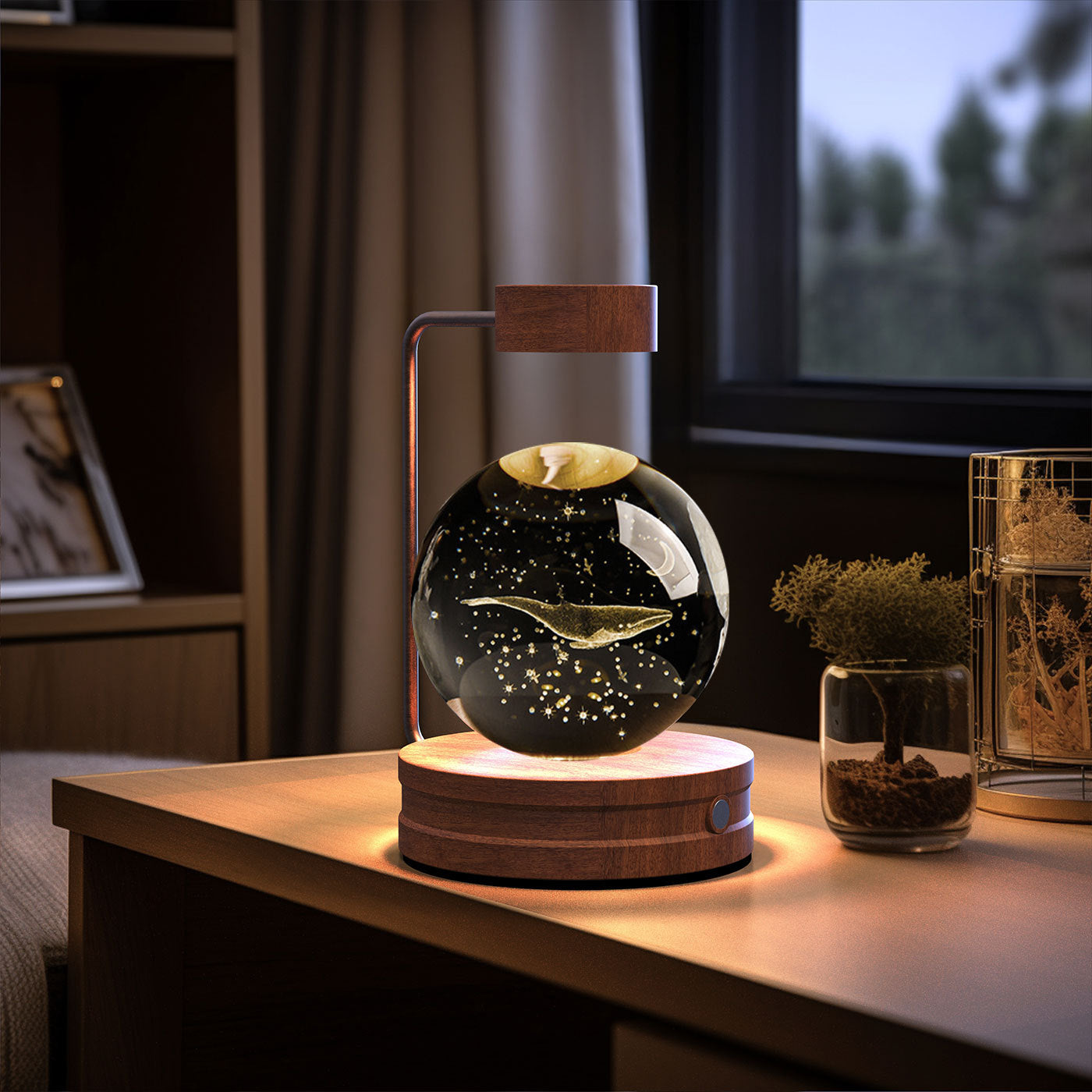 Crystal Ball Cosmic Dinosaur night light glass globe with dinosaur and stars, USB base on Tampa Home & Garden Store