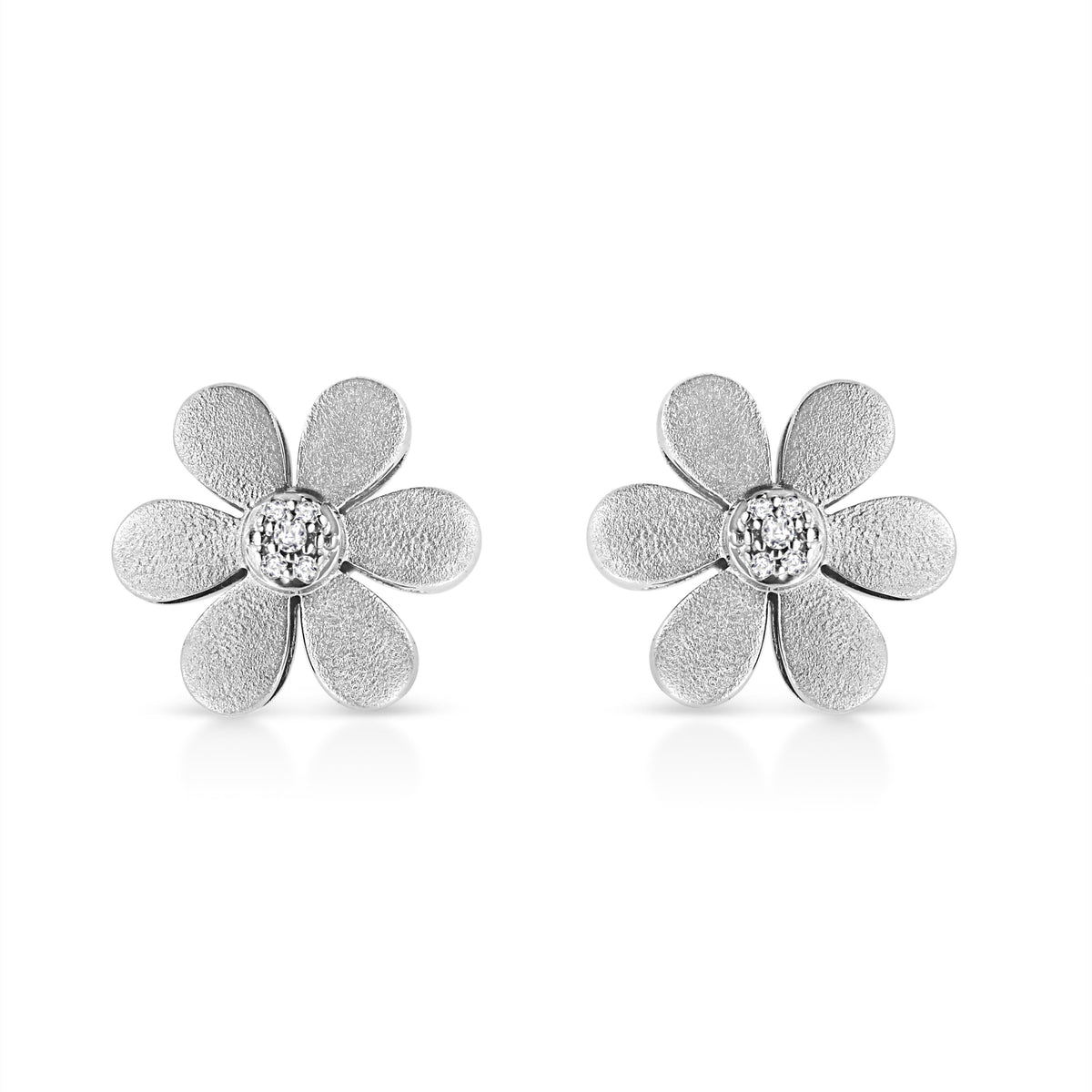 Sterling silver flower earrings with diamond center, matte finish, 2 pcs by Bids.com on Tampa Home & Garden Store
