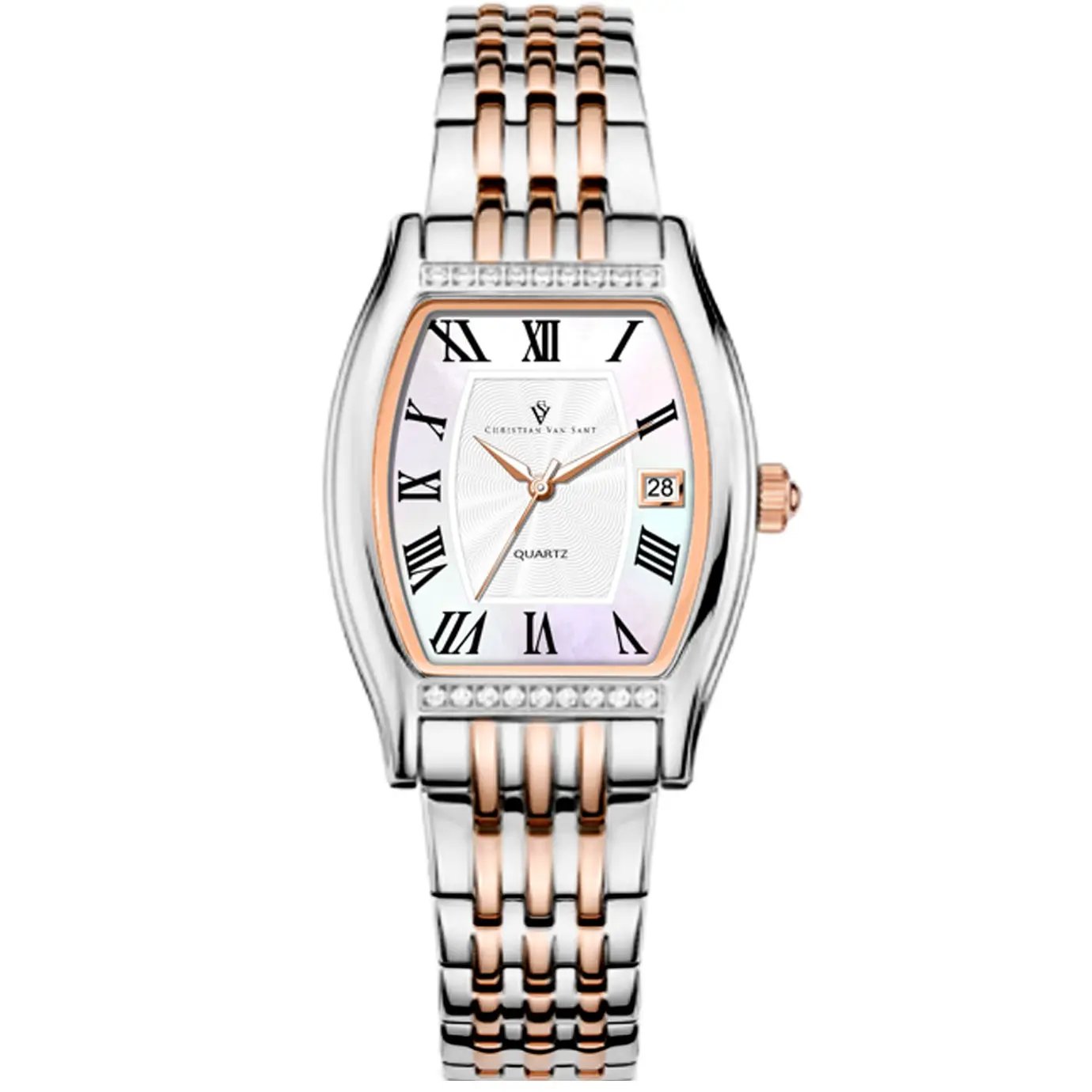Christian Van Sant Gemma watch, two-tone silver-rose gold bracelet, Roman numerals on Tampa Home & Garden Store