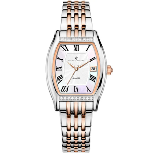 Christian Van Sant Gemma watch, two-tone silver-rose gold bracelet, Roman numerals on Tampa Home & Garden Store