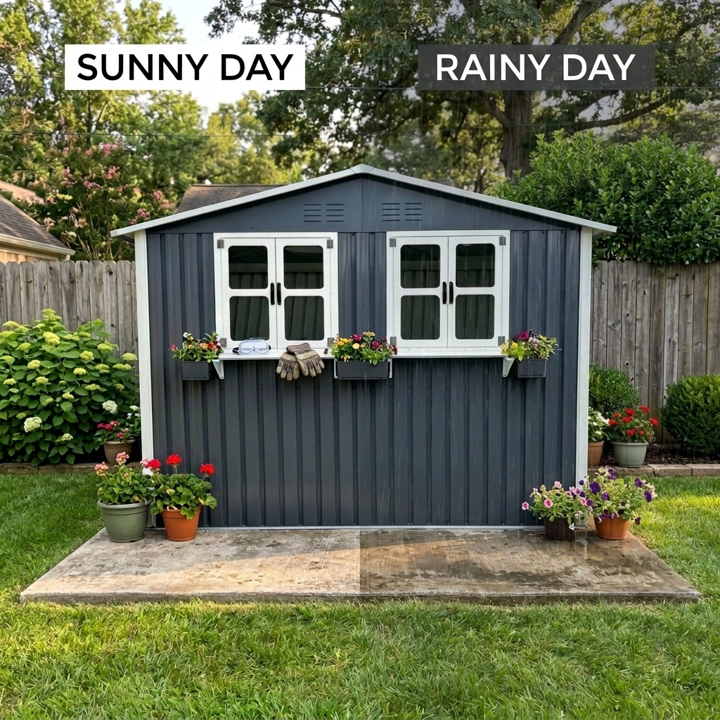 6x9 Outdoor Metal Storage Shed with Window Rack