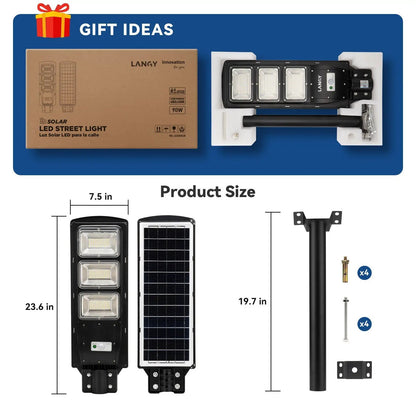 Langy Solar Hunting Light with black 3-panel LED and mounting pole in boxed kit for hog/deer on Tampa Home & Garden Store