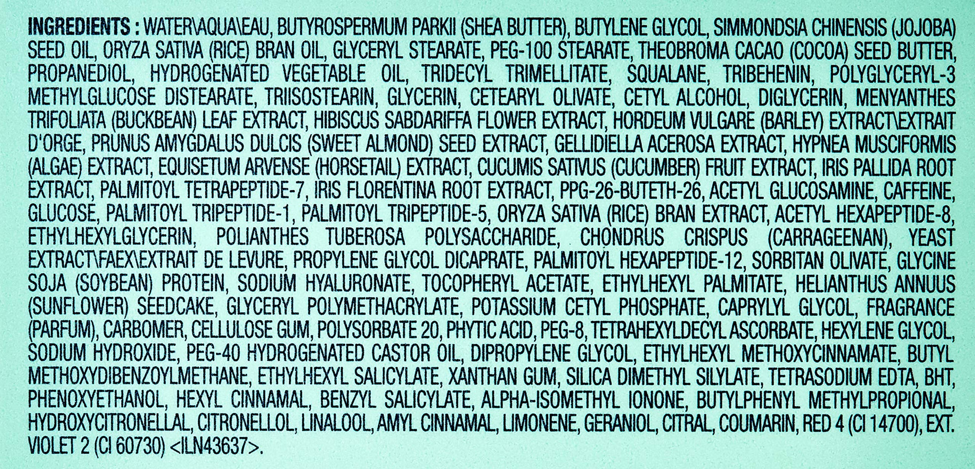 Face cream ingredients on turquoise label for Beauty Care Bag Night Cream on Tampa Home & Garden Store