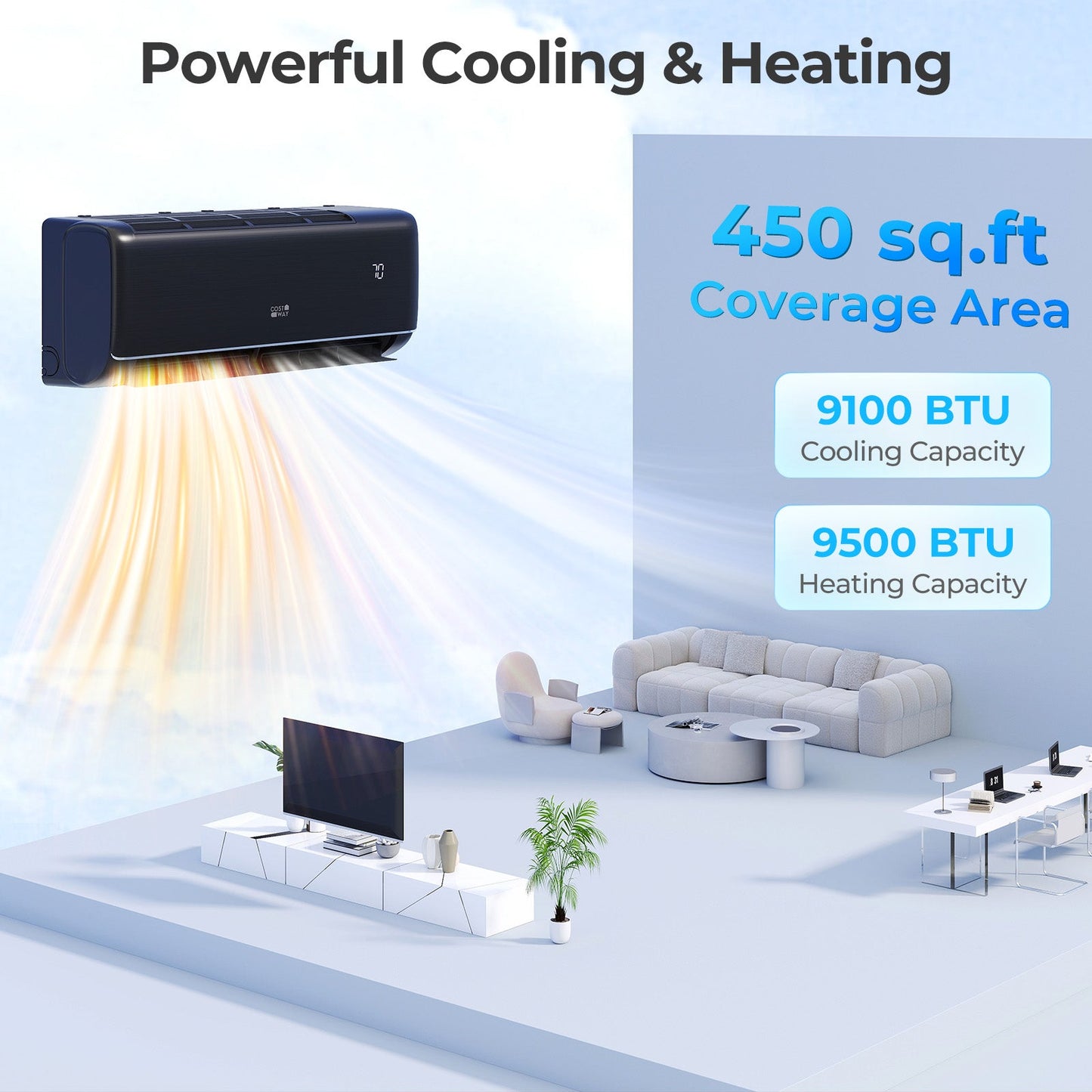 GreyVolt Series 9100 BTU 20.5 SEER2 115V WiFi Enabled Mini Split AC Compatible with Alexa Gray