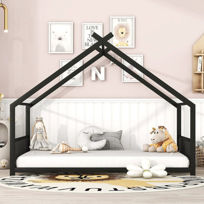 Metal House Bed canopy frame in black metal with nursery decor by Unique Piece Furniture on Tampa Home & Garden Store