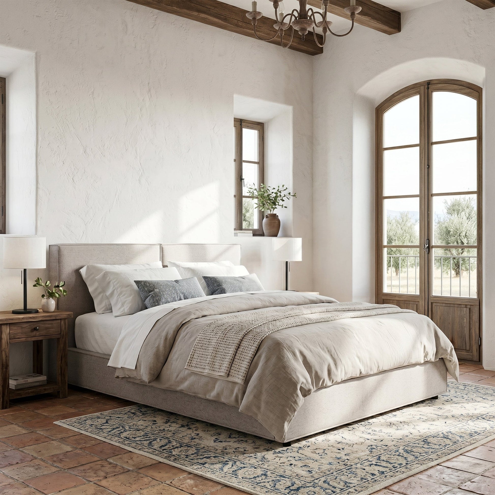 Modern tufted queen size upholstered platform bed frame in light gray fabric HouseOfZazla on Tampa Home & Garden Store