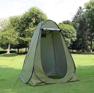 Green portable privacy shower tent pop-up camping shelter with doorway on grass on Tampa Home & Garden Store