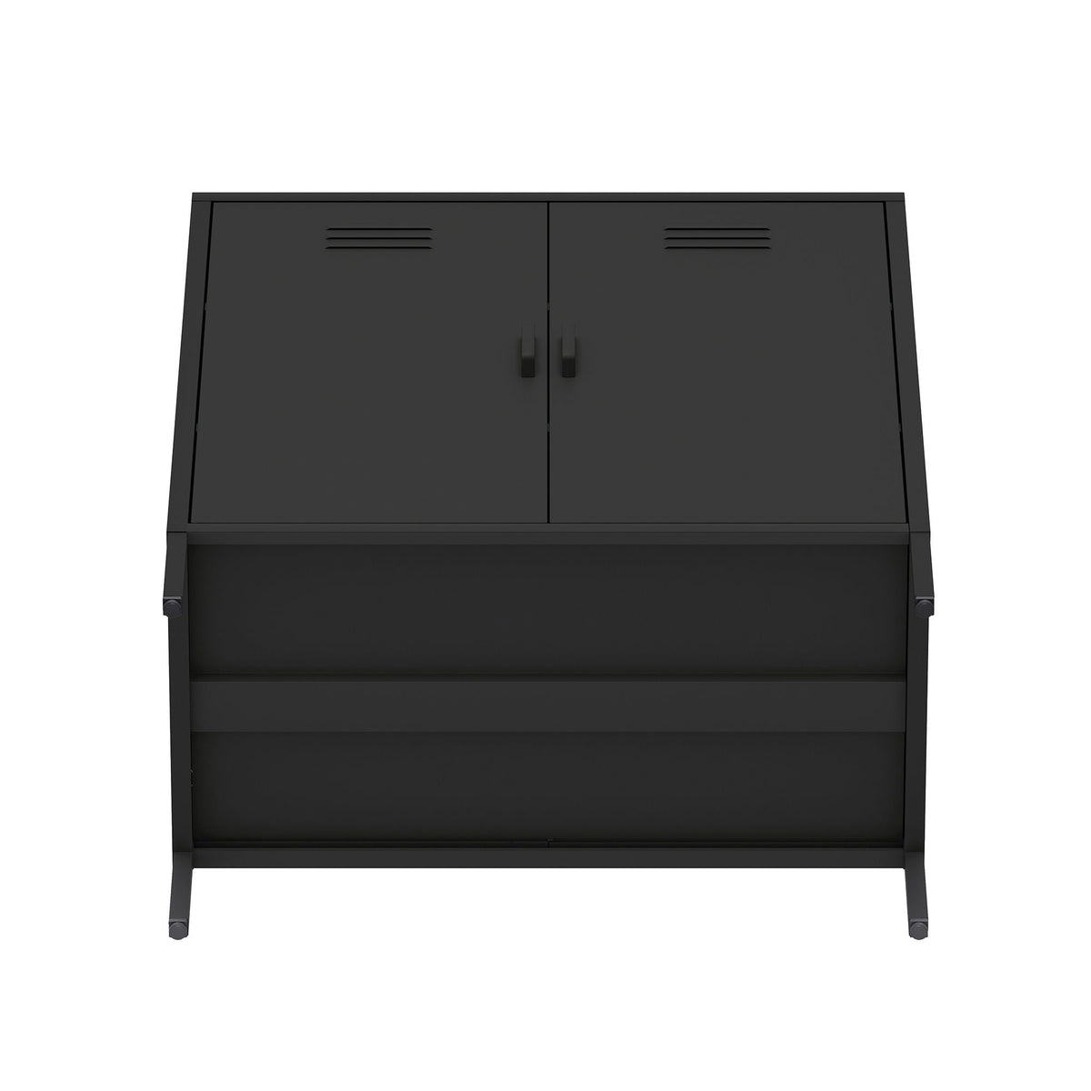 Accent cabinet black steel finish with dual vented doors and handles on Tampa Home & Garden Store