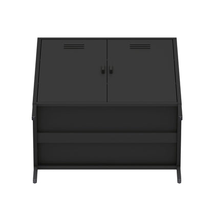 Accent cabinet black steel finish with dual vented doors and handles on Tampa Home & Garden Store