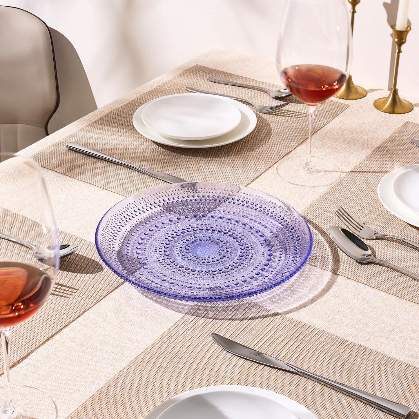 Four Blue Glass Hobnail Dinner or Charger Plates