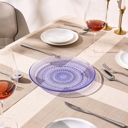 Four Blue Glass Hobnail Dinner or Charger Plates