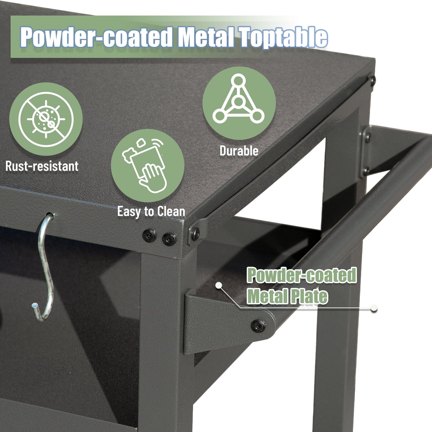 Outdoor Grill Table with 3 Shelves and Wheels