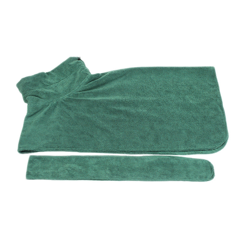 Absorbent microfiber pet bathrobe with waist belt, green two-piece set by Pet Zen on Tampa Home & Garden Store
