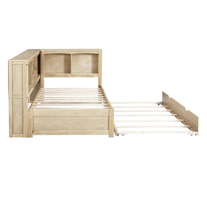 Daybed with trundle and storage cabinets in natural wood finish USB ports HouseOfZazla on Tampa Home & Garden Store