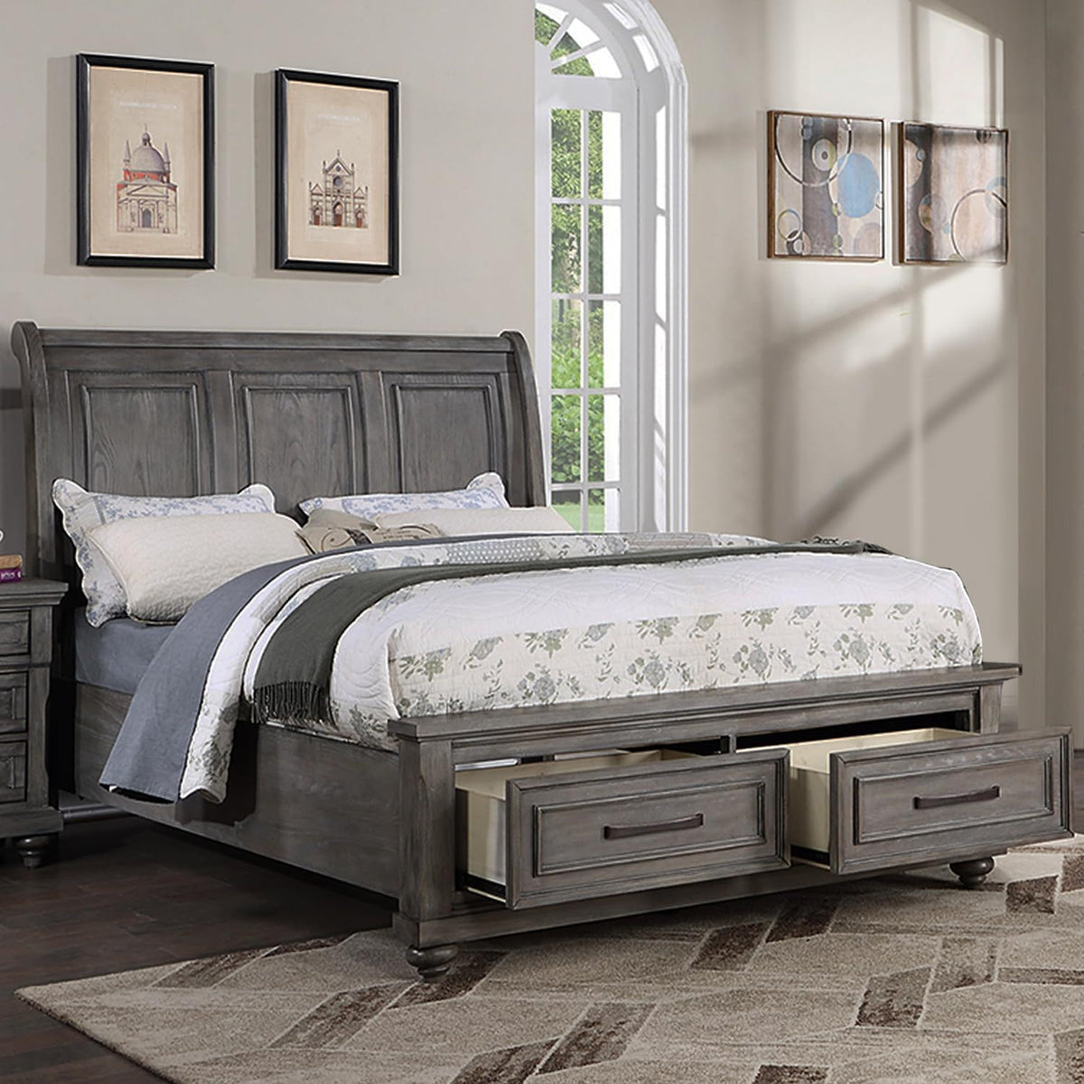 3 Piece Bedroom Set with bed and 2 nightstands in dark gray, under-bed drawers by HouseOfZazla on Tampa Home & Garden Store