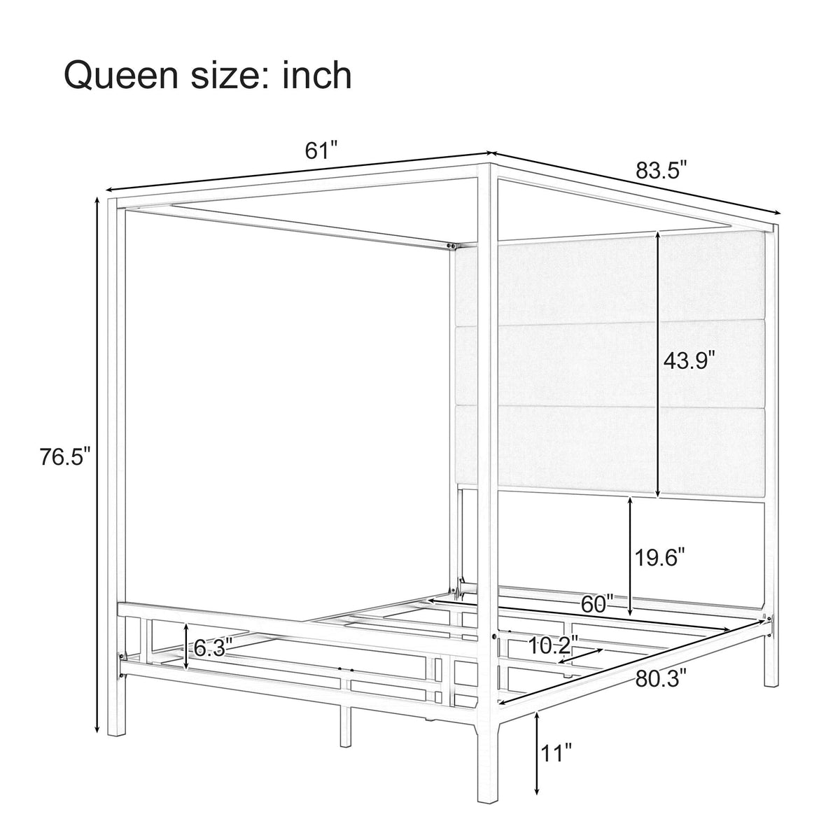 Canopy bed with tall upholstered headboard and four-poster frame by HouseOfZazla on Tampa Home & Garden Store