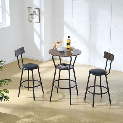 Rustic Brown Bar Table and Stool Set with Shelf