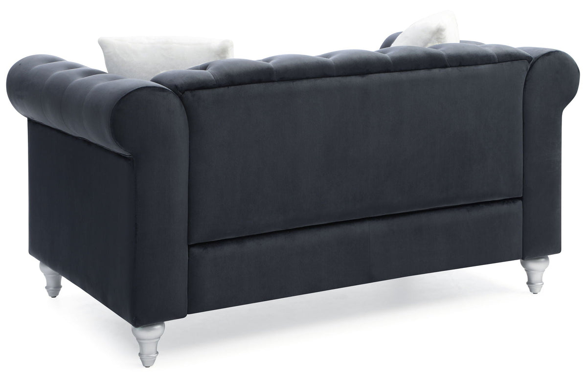 Contemporary navy velvet loveseat by HouseOfZazla with jeweled tufting and rolled arms on Tampa Home & Garden Store