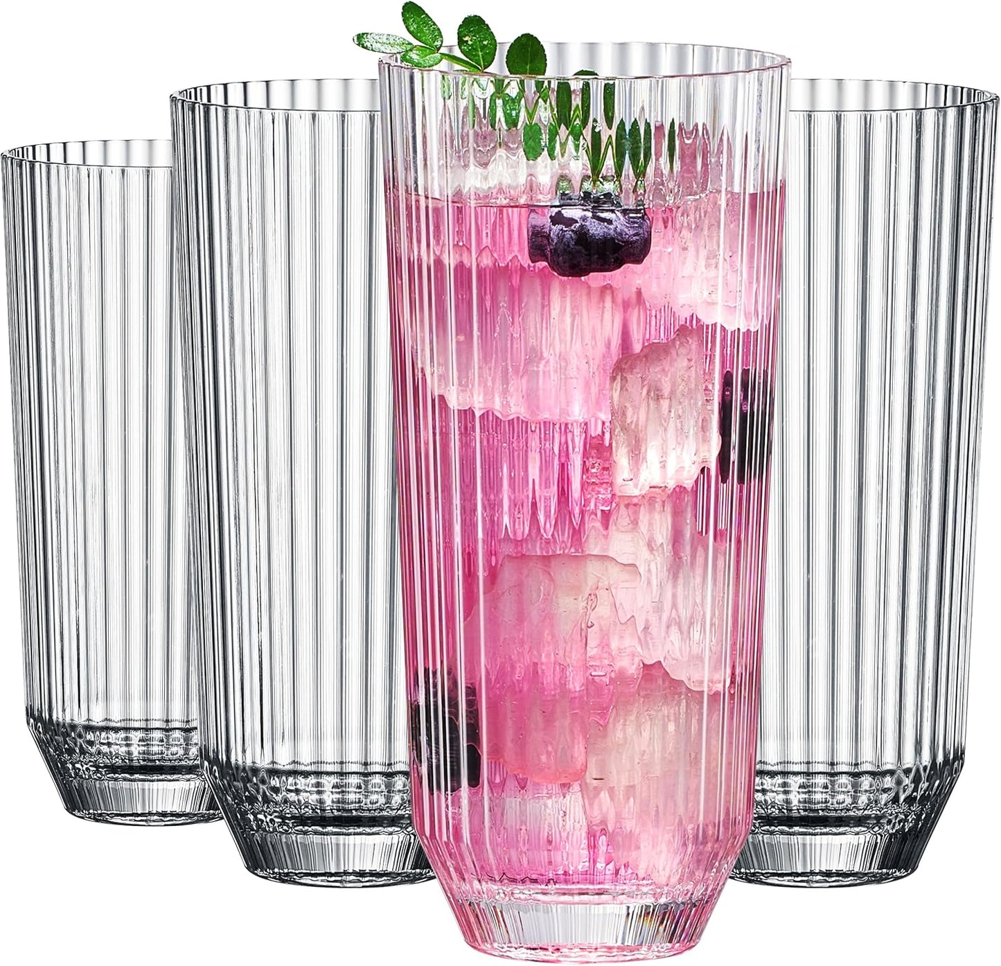 Clear and Shatterproof Ribbed Drinking Glasses